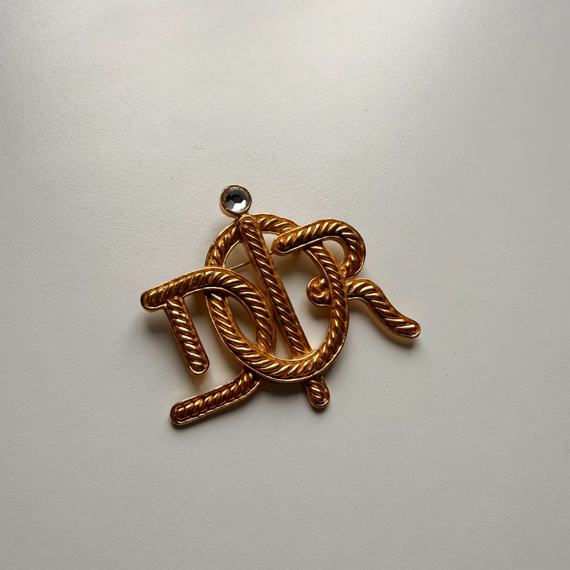 Christian Dior Vintage Gold-Tone Rope Initials Brooch - Image 2