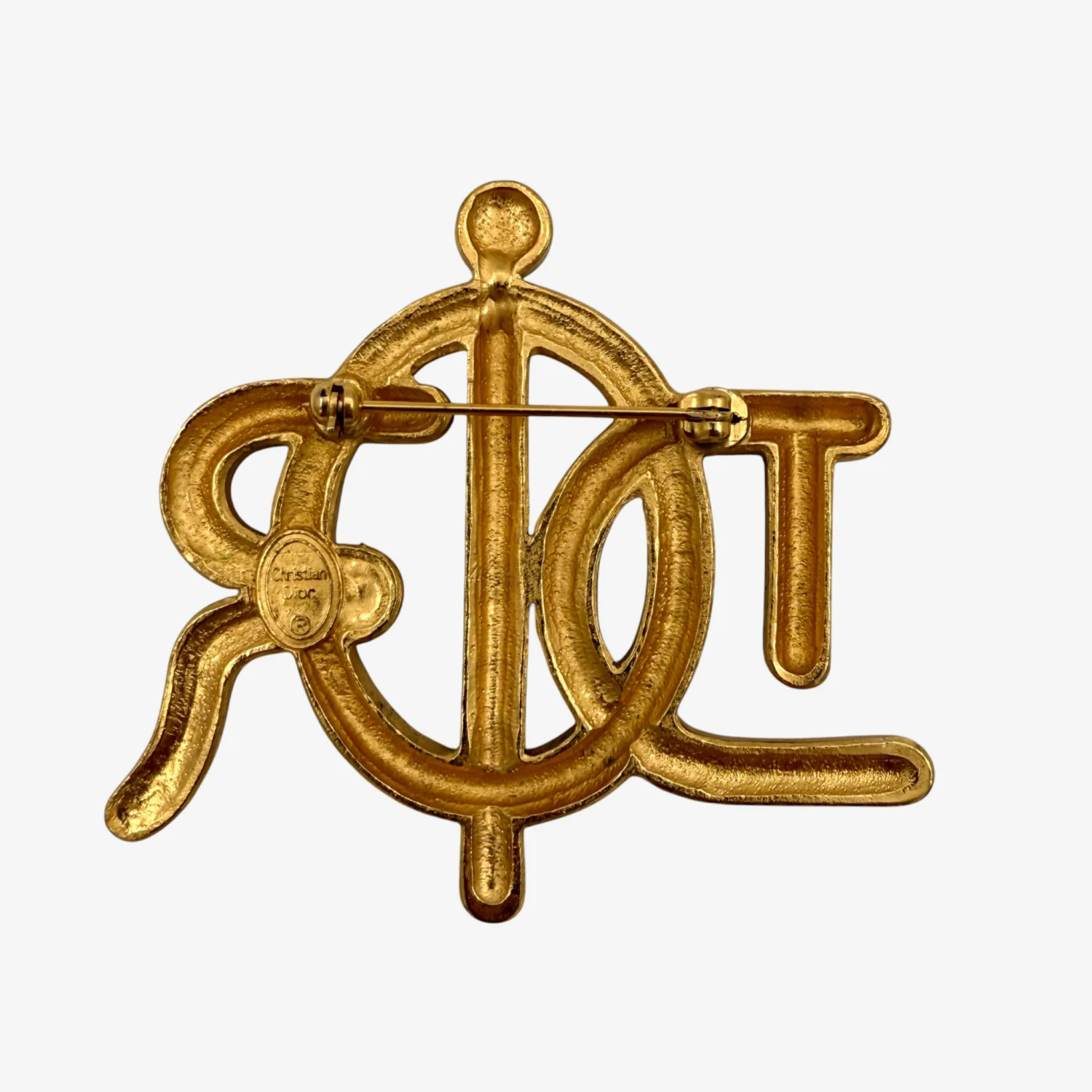 Christian Dior Vintage Gold-Tone Rope Initials Brooch - Image 5