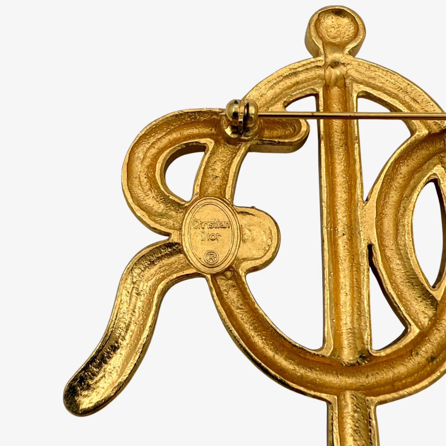 Christian Dior Vintage Gold-Tone Rope Initials Brooch - Image 4