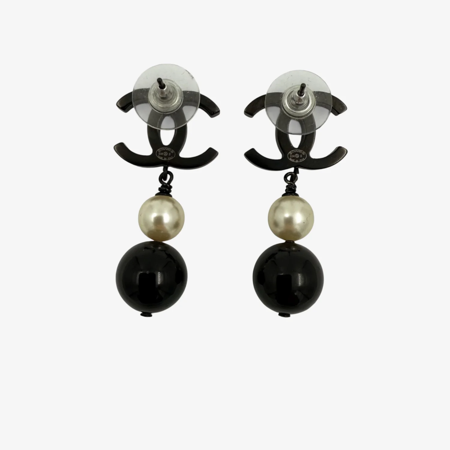 Chanel CC Pearl Black Bead Drop Earrings (2014) - Image 6
