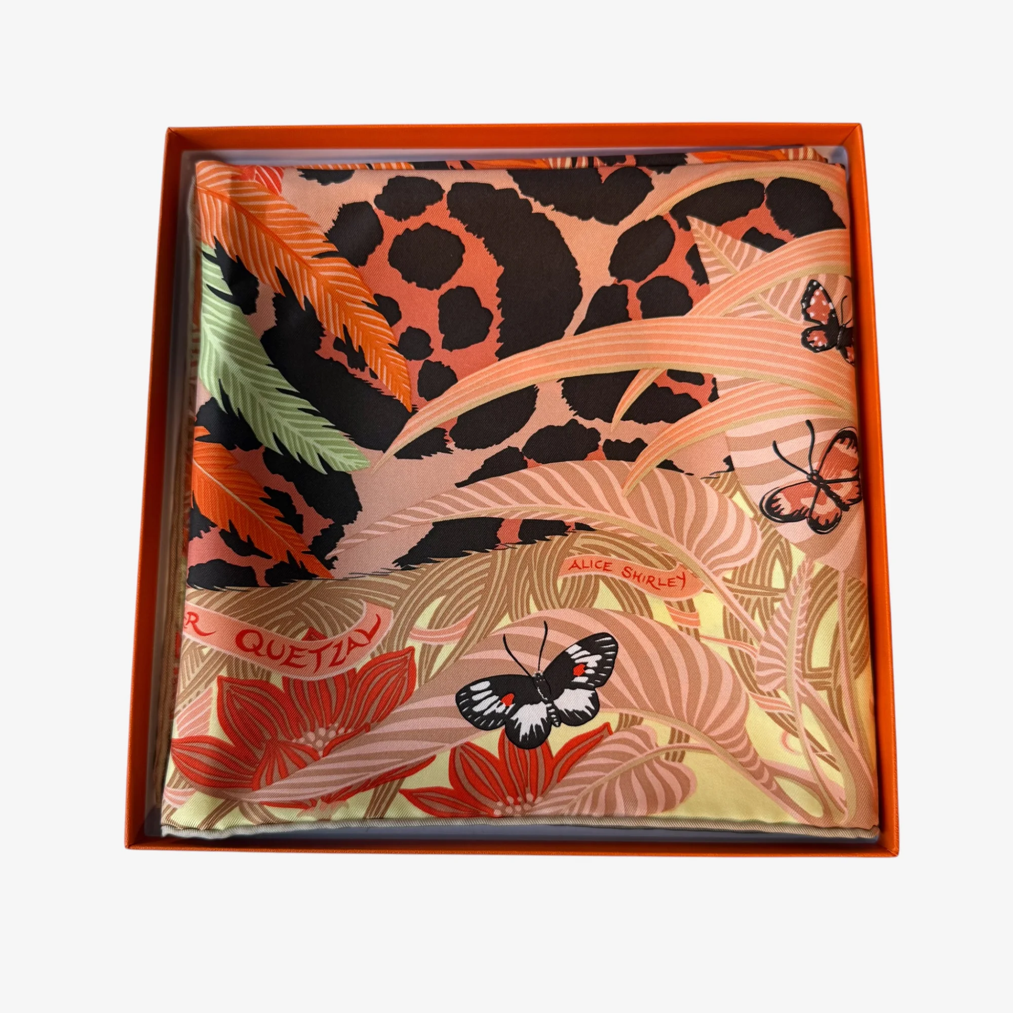 Hermès Jaguar Quetzal silk Carré 90- green/orange/beige - Image 2