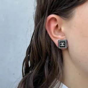 Chanel CC Square Earrings Black & Pearl (2014)