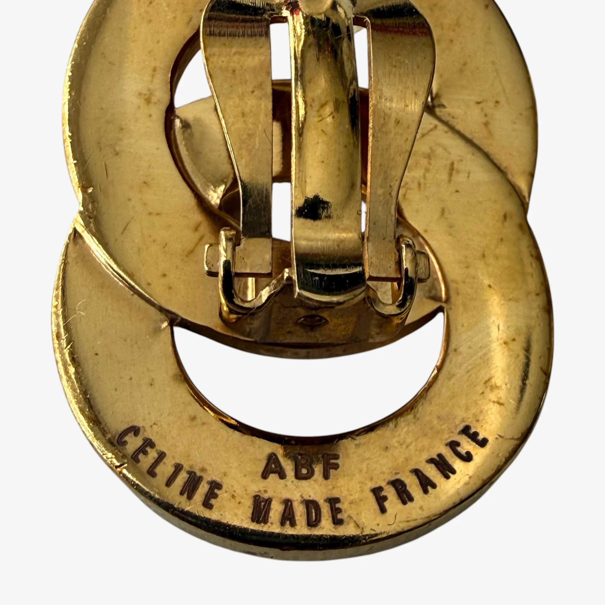 CELINE Vintage Double Round Logo Clip-On Earrings Gold-Tone - Image 4