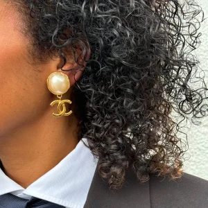 Chanel CC Pearl Dangle Earrings (1994)