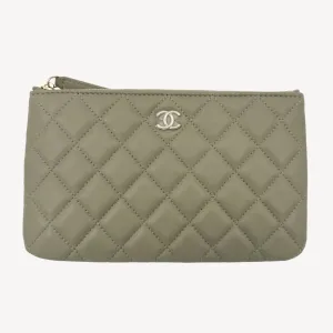 Chanel Classic Quilted Lambskin Zip Pouch- Green & Yellow