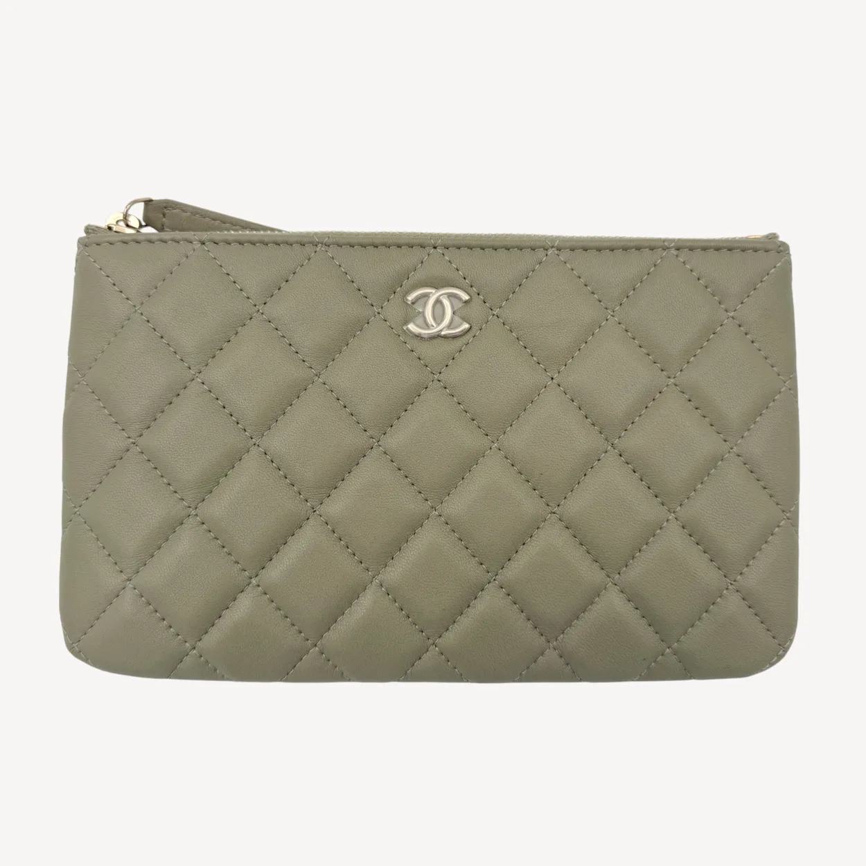 Chanel Classic Quilted Lambskin Zip Pouch- Green & Yellow